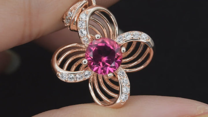 Charming Pink Topaz Open Flower Pendant - Elegant Floral Design