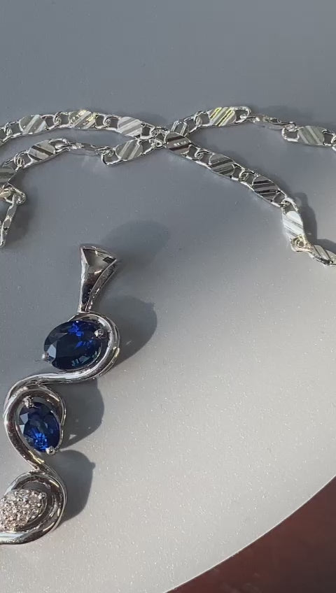 Sapphire Diamond Pendant - Scintillating Sapphire & 18K White Gold