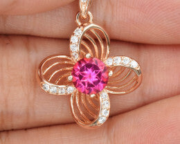 Charming Pink Topaz Open Flower Pendant - Elegant Floral Design