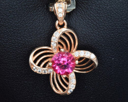 Charming Pink Topaz Open Flower Pendant - Elegant Floral Design