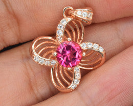 Charming Pink Topaz Open Flower Pendant - Elegant Floral Design