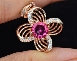 Charming Pink Topaz Open Flower Pendant - Elegant Floral Design