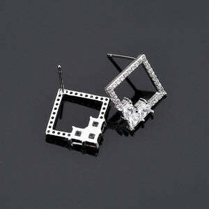 Silver Earrings-Square With Heart Earrings