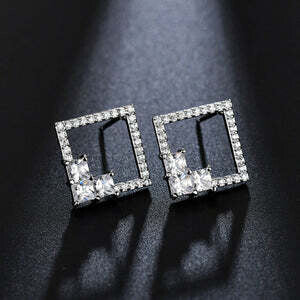 Silver Earrings-Square With Heart Earrings