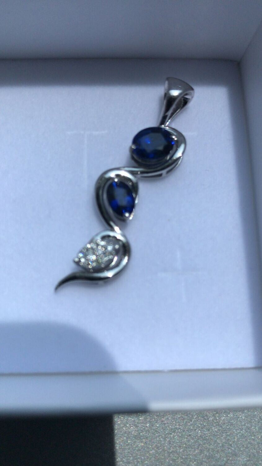 Sapphire Diamond Pendant - Scintillating Sapphire & 18K White Gold