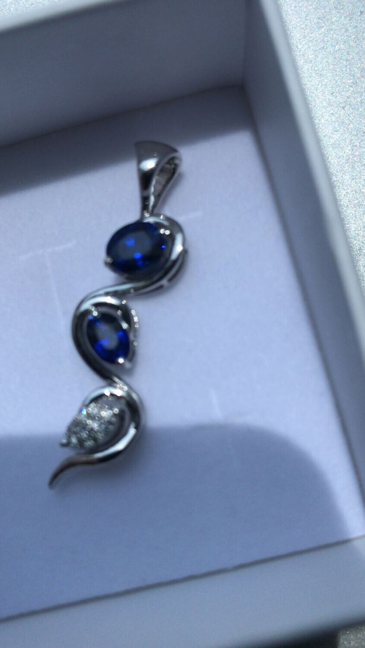 Sapphire Diamond Pendant - Scintillating Sapphire & 18K White Gold