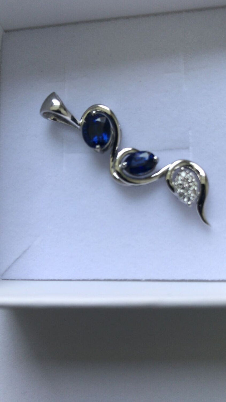 Sapphire Diamond Pendant - Scintillating Sapphire & 18K White Gold